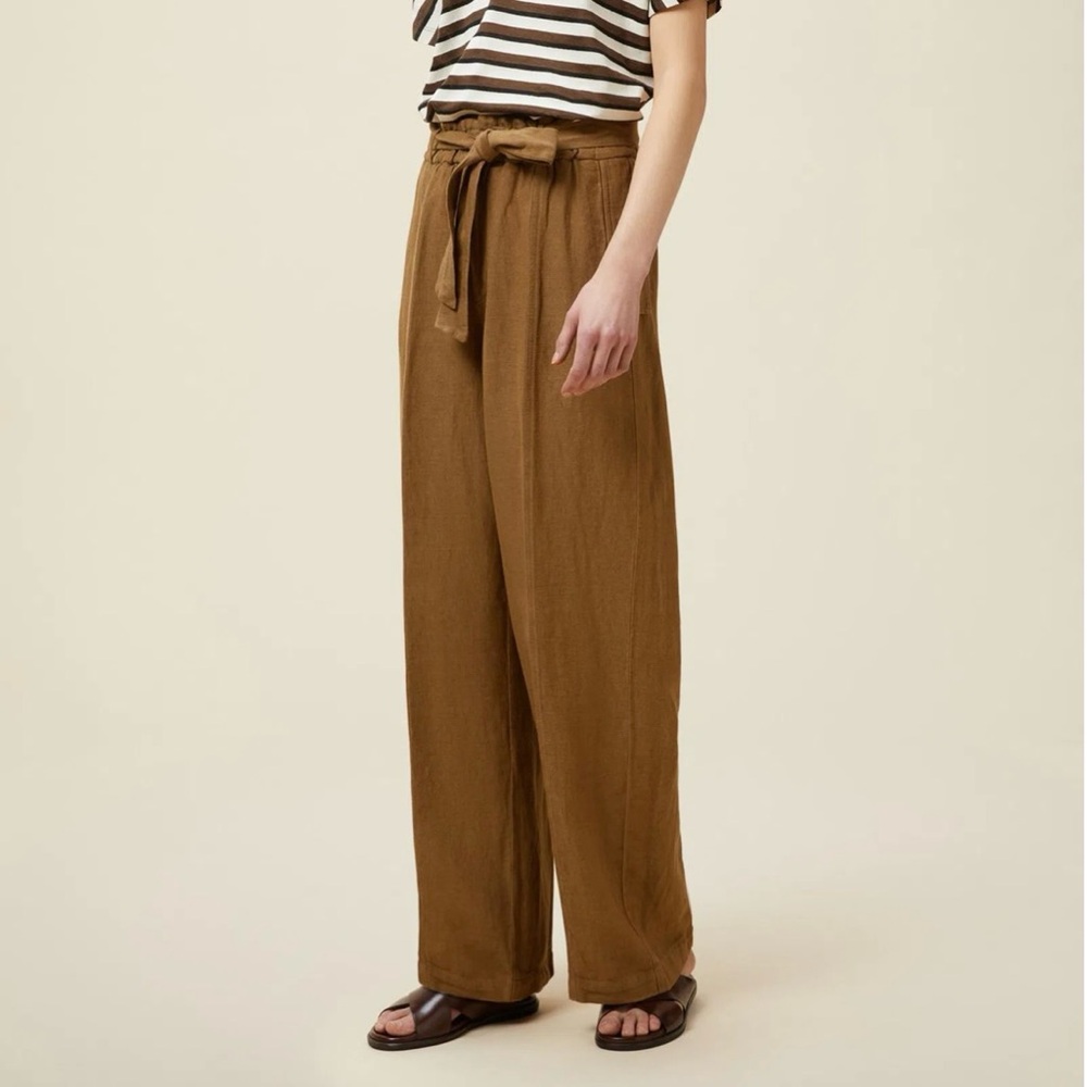 Pomandère Yarn-dyed cotton and linen trousers-tobacco color size 10
